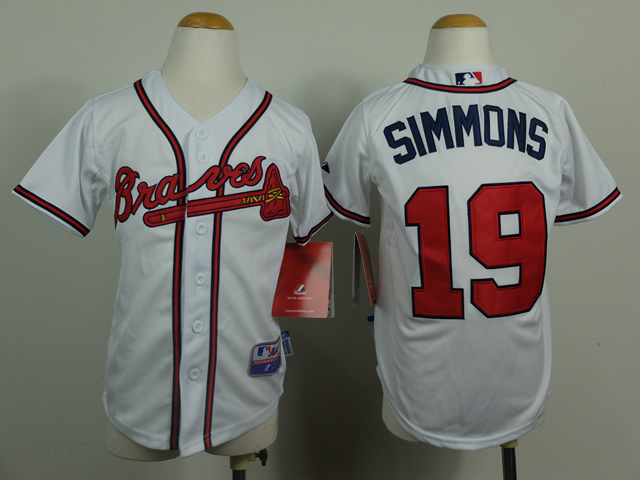 Youth Atlanta Braves #19 Simmons White MLB Jerseys->youth mlb jersey->Youth Jersey